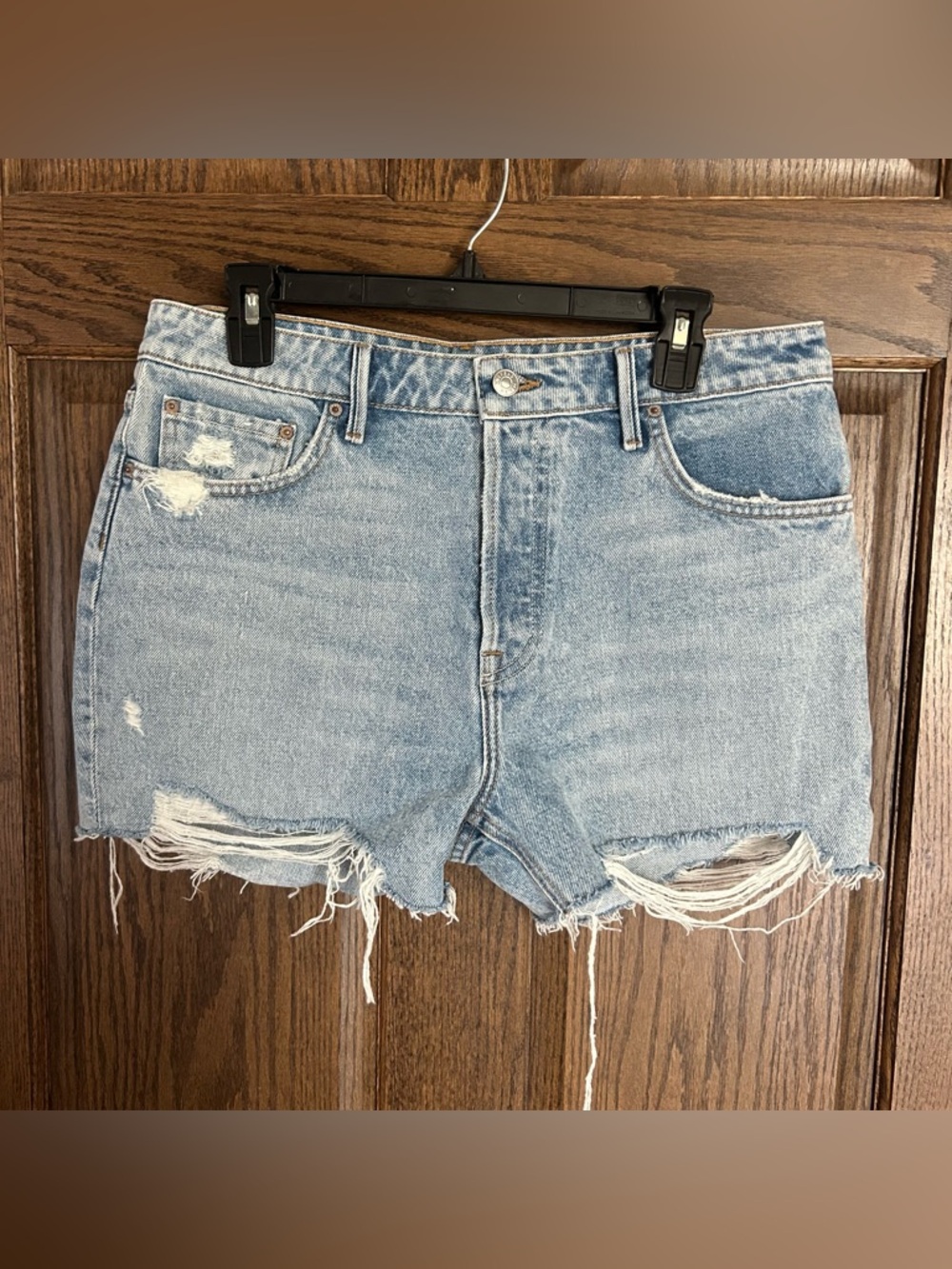 GRLFRND Light Blue Distressed Denim Cutoff Shorts